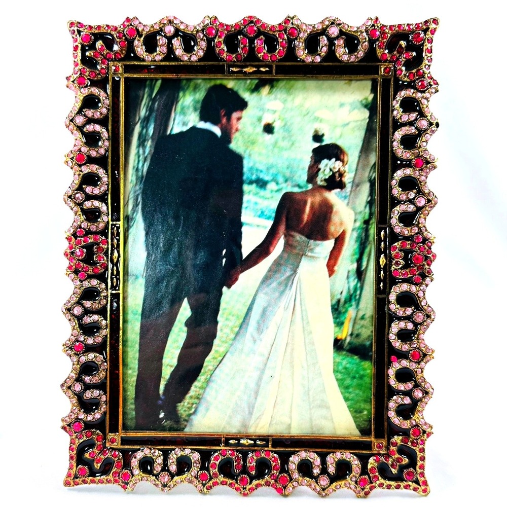 Bejeweled Picture Frame Pink Rhinestone Enamel Berkeley Designs 5x7 GLAM Bling